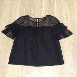 Black sheer polka dot top